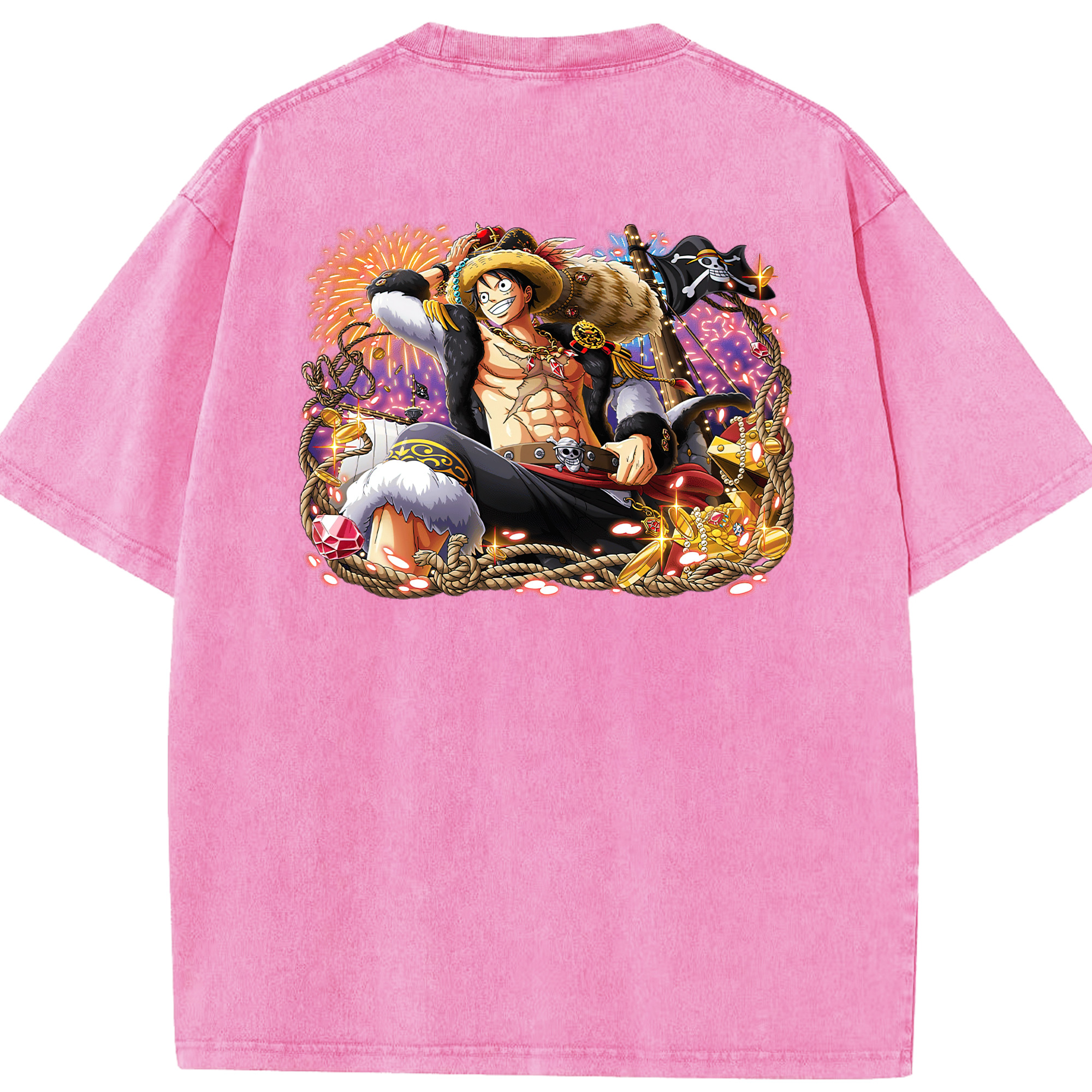 ワンピース モンキー・D・ルフィ ONE PIECE Monkey D. Luffy 綿100% ヴィンテージ風 半袖Tシャツ（背面プリント）